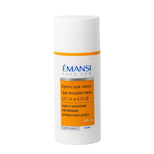 Крем для защиты кожи лица при воздействии УФА и УФВ SPF 50, 50 мл, 100 мл | Emansi |
